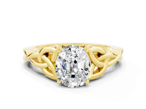 Yellow gold Oval Cut Moissanite Solitaire Celtic Knot Ring with Four-Prong Setting_12