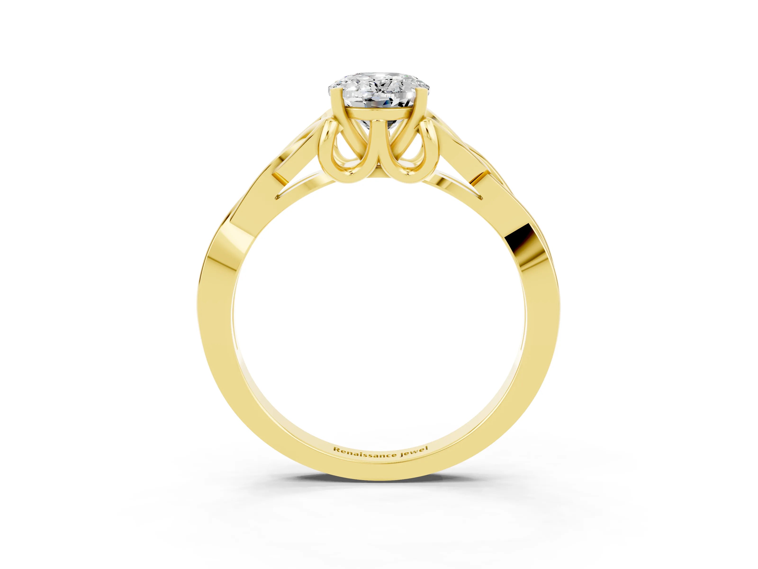 Yellow gold Oval Cut Moissanite Solitaire Celtic Knot Ring with Four-Prong Setting_15