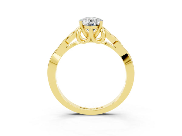 Yellow gold Oval Cut Moissanite Solitaire Celtic Knot Ring with Four-Prong Setting