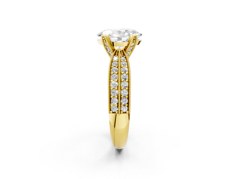 Yellow gold Oval Cut Moissanite   Solitaire Diamond Ring with Milgrain Pavé Band and Four-Prong Setting_36