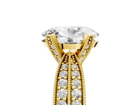 Yellow gold Oval Cut Moissanite   Solitaire Diamond Ring with Milgrain Pavé Band and Four-Prong Setting_39