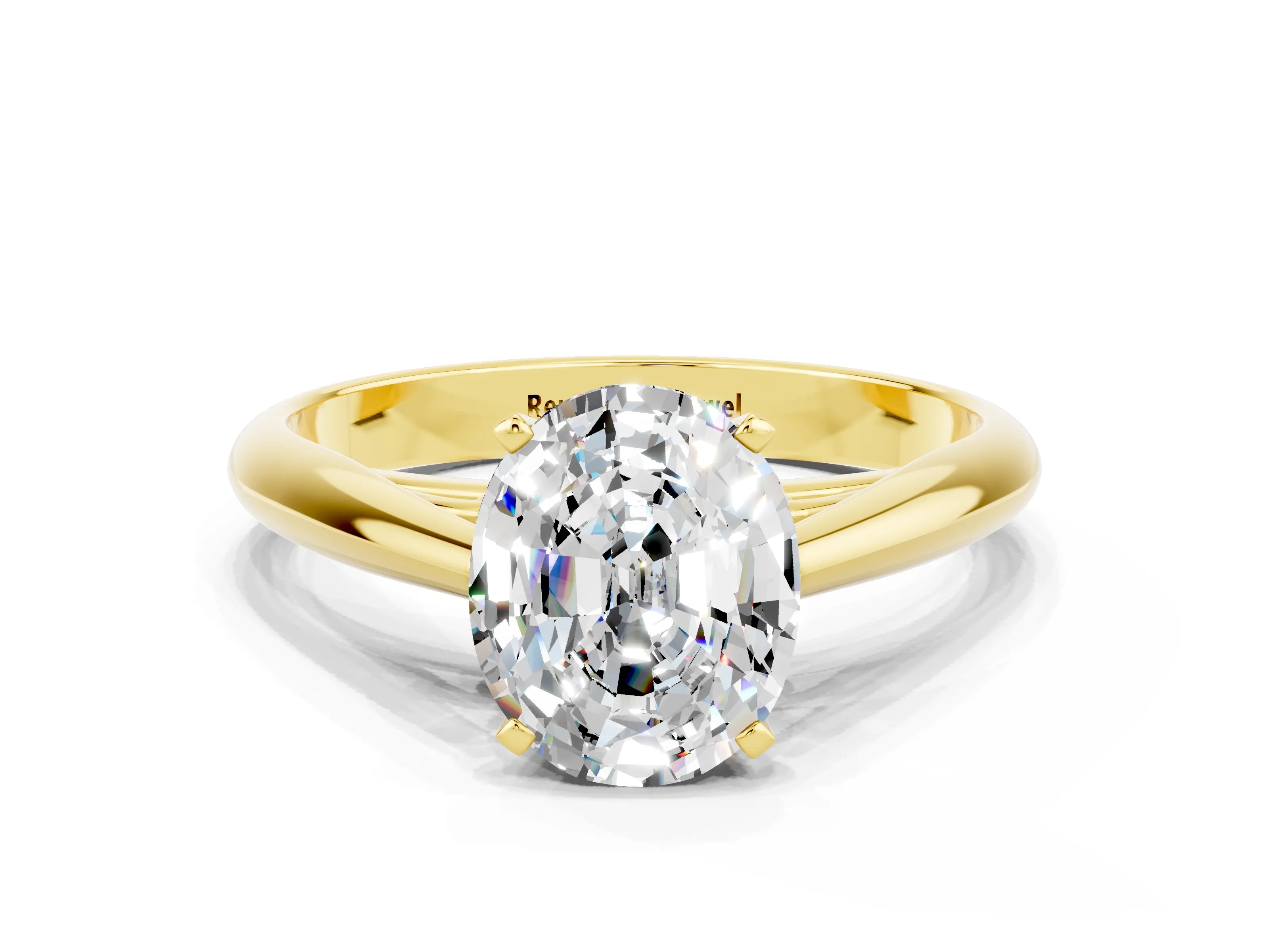 Yellow gold Oval Cut Moissanite Solitaire Engagement Ring with Cathedral Setting and Four-Prong Mount_12