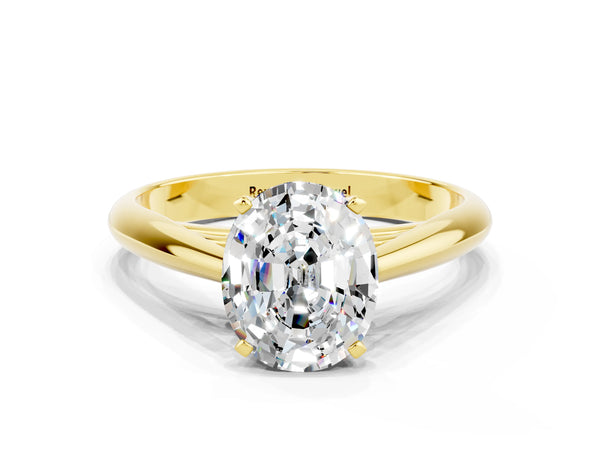 Yellow gold Oval Cut Moissanite Solitaire Engagement Ring with Cathedral Setting and Four-Prong Mount