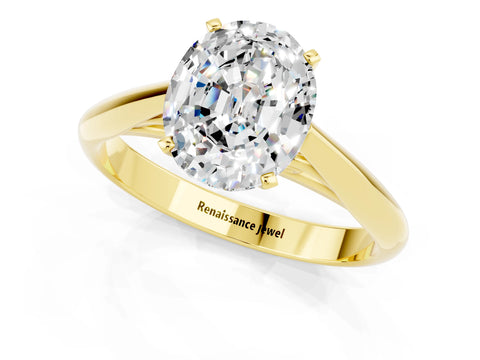 Yellow gold Oval Cut Moissanite Solitaire Engagement Ring with Cathedral Setting and Four-Prong Mount_13