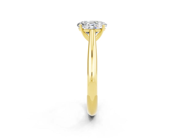 Yellow gold Oval Cut Moissanite Solitaire Engagement Ring with Cathedral Setting and Four-Prong Mount