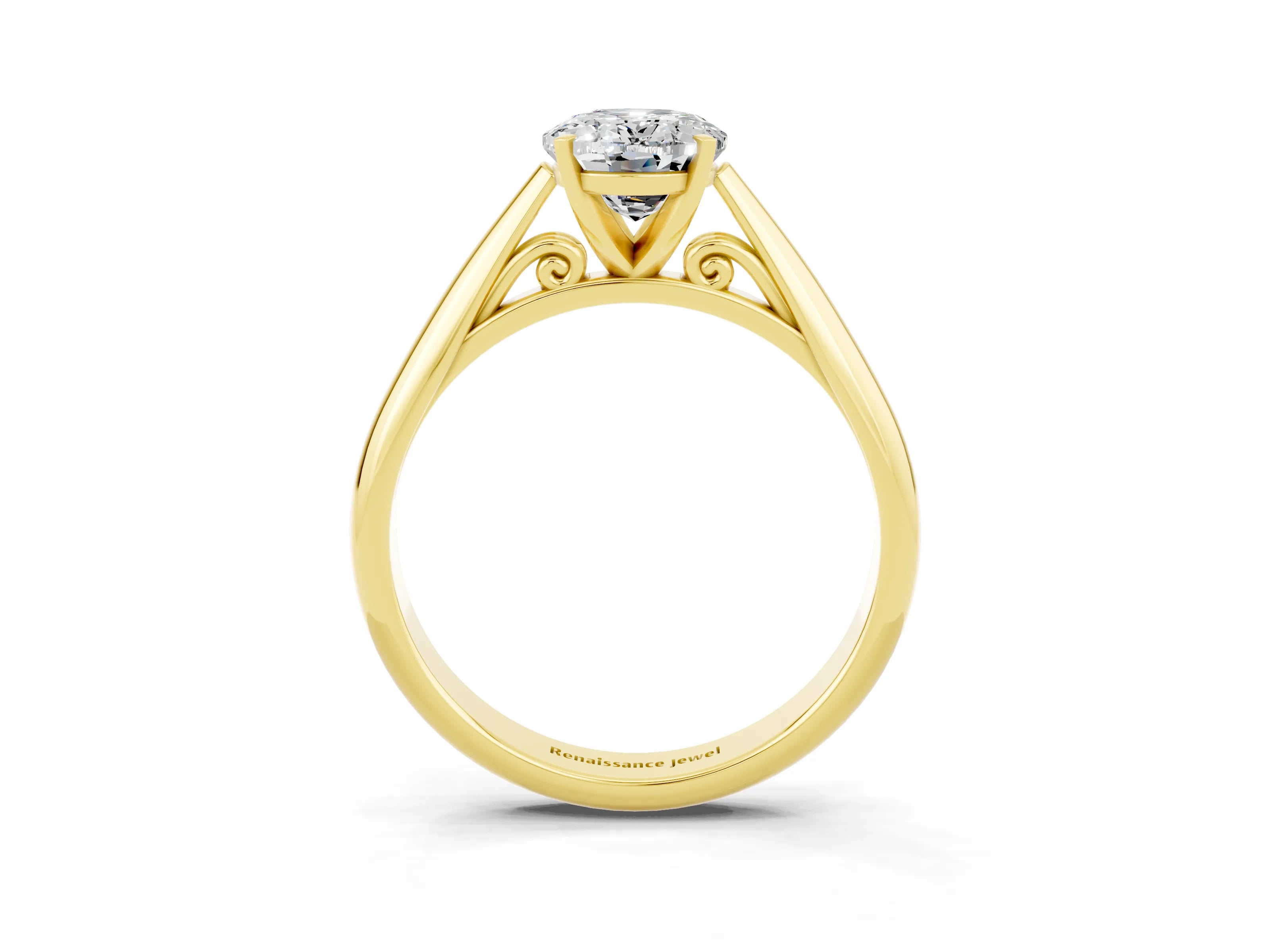Yellow gold Oval Cut Moissanite Solitaire Engagement Ring with Cathedral Setting and Four-Prong Mount_15