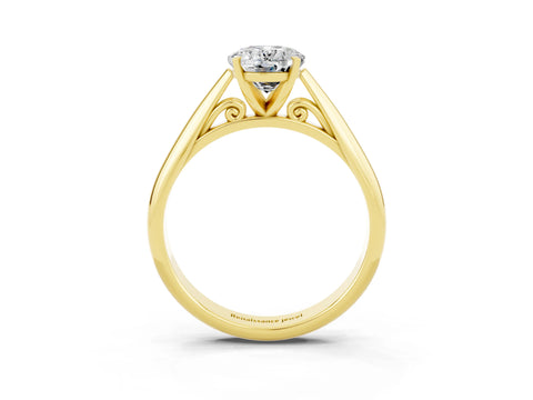 Yellow gold Oval Cut Moissanite Solitaire Engagement Ring with Cathedral Setting and Four-Prong Mount_15