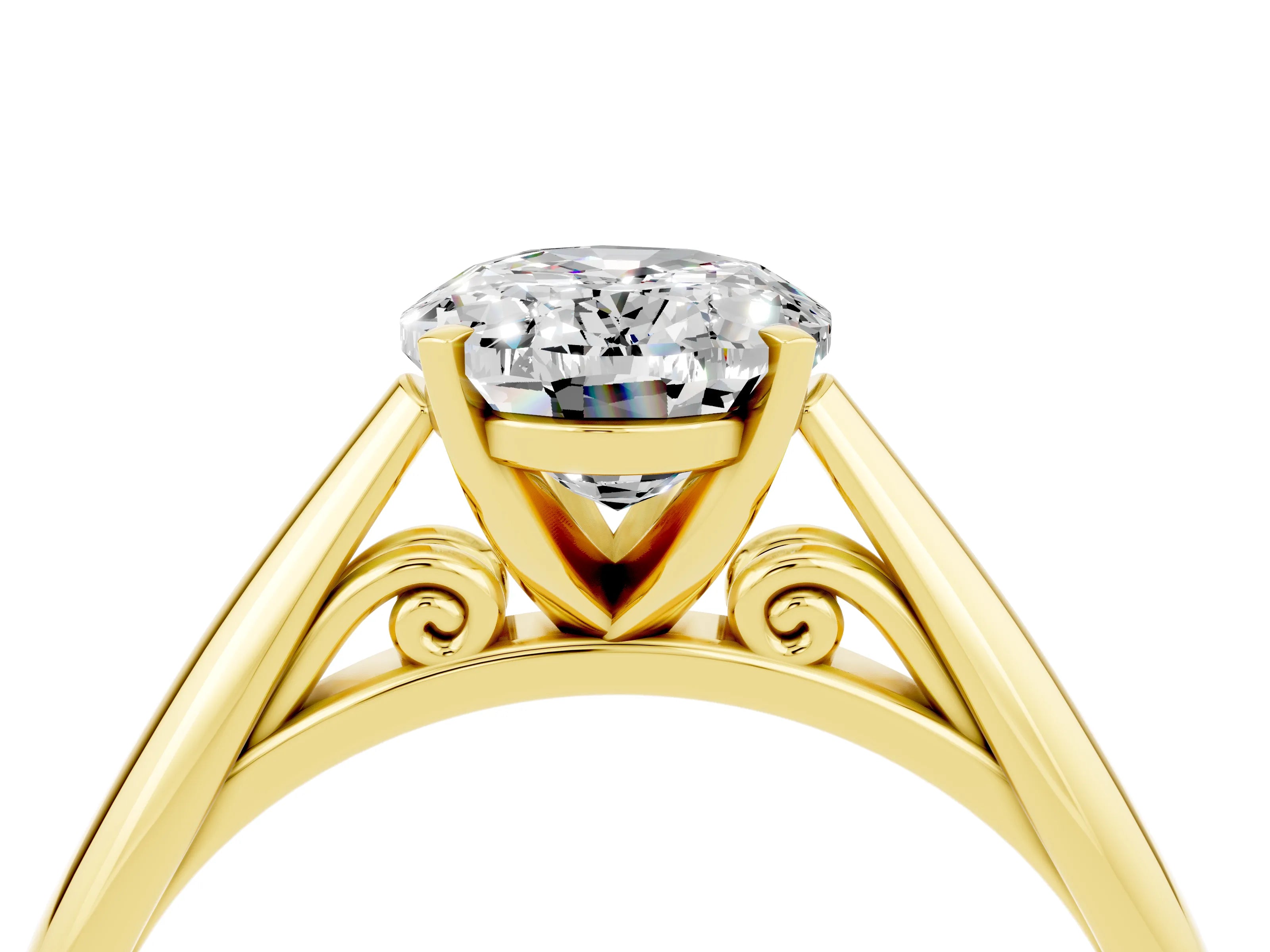 Yellow gold Oval Cut Moissanite Solitaire Engagement Ring with Cathedral Setting and Four-Prong Mount_16
