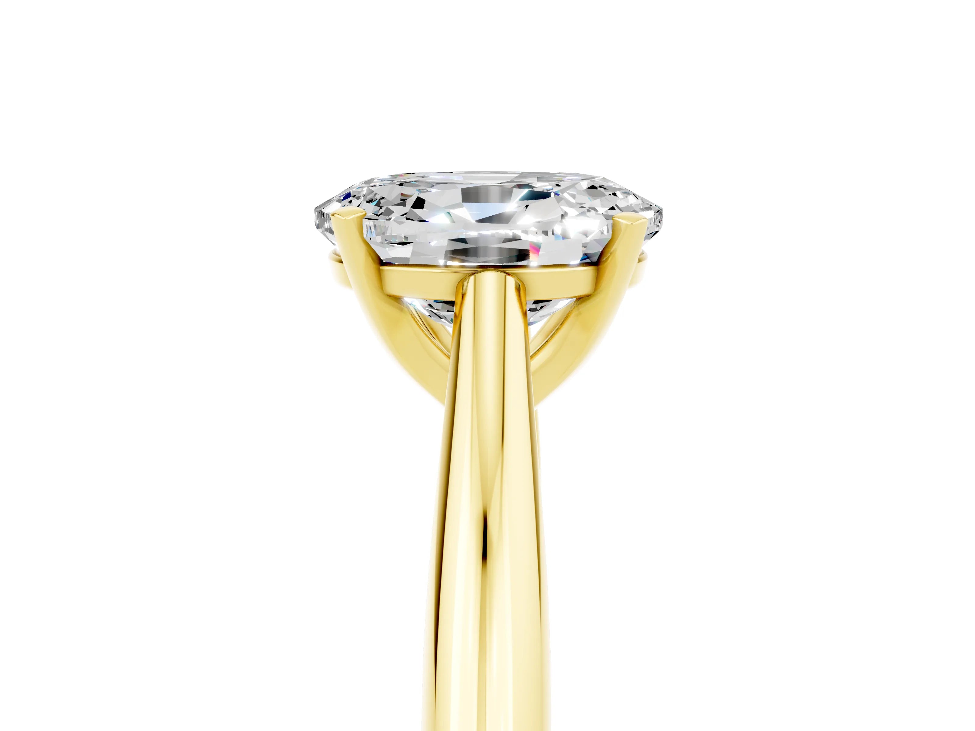 Yellow gold Oval Cut Moissanite Solitaire Engagement Ring with Cathedral Setting and Four-Prong Mount_17