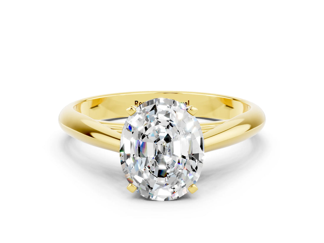 Yellow gold Oval Cut Moissanite Solitaire Engagement Ring with Cathedral Setting and Four-Prong Mount_66