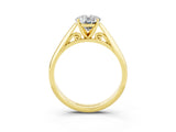 Yellow gold Oval Cut Moissanite Solitaire Engagement Ring with Cathedral Setting and Four-Prong Mount_69