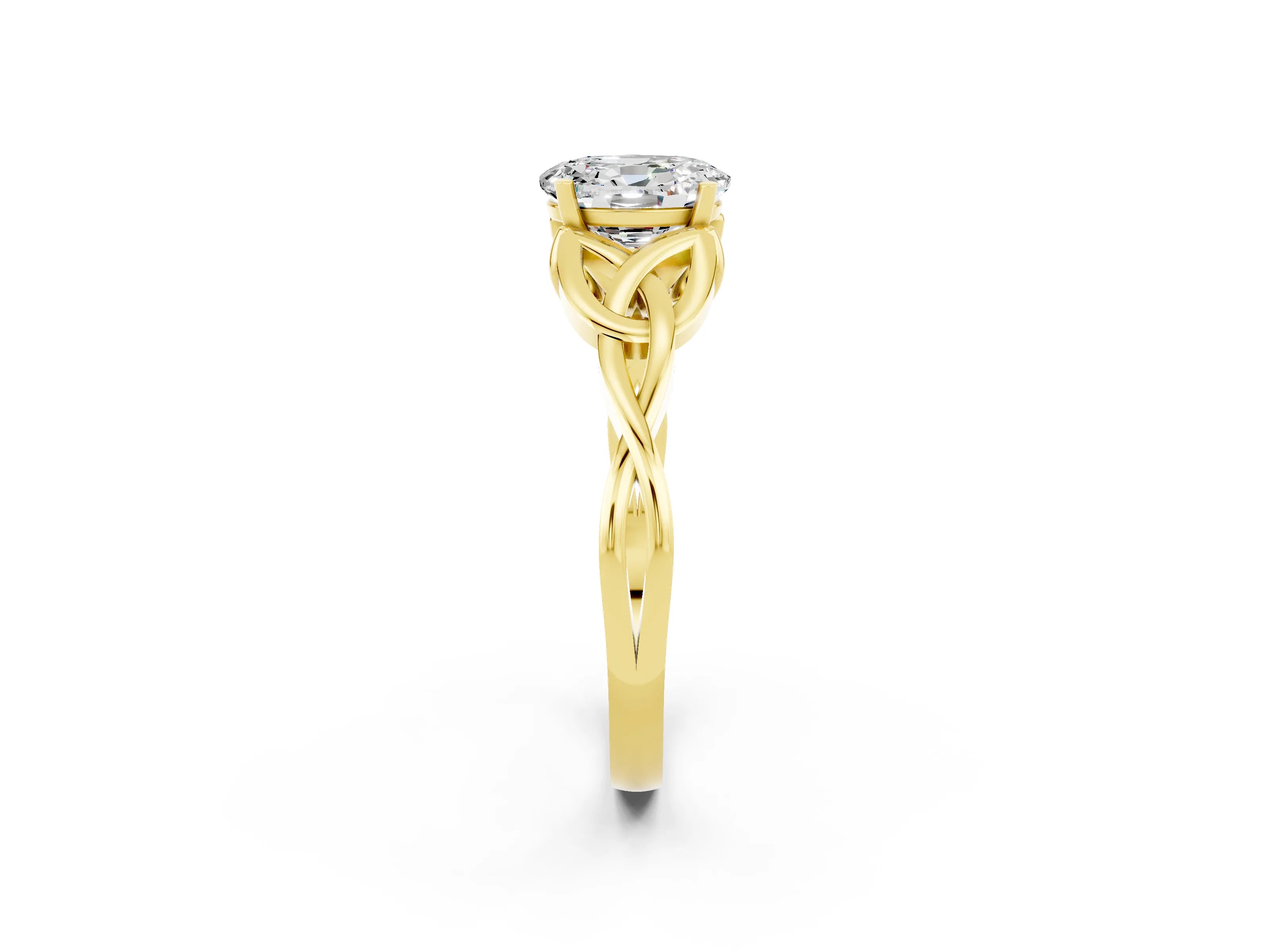 Yellow gold Oval Cut Moissanite Solitaire Engagement Ring with Celtic Knot Band and Four-Prong Setting_2