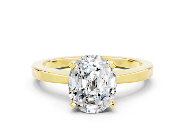 Yellow gold Oval Cut Moissanite Solitaire Engagement Ring with Classic Band and Four-Prong Setting
