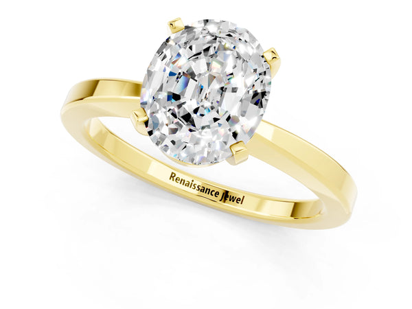 Yellow gold Oval Cut Moissanite Solitaire Engagement Ring with Classic Band and Four-Prong Setting