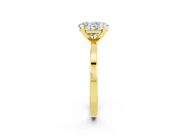 Yellow gold Oval Cut Moissanite Solitaire Engagement Ring with Classic Band and Four-Prong Setting