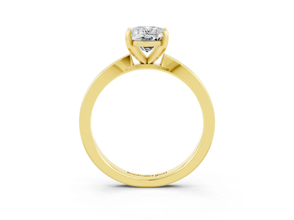 Yellow gold Oval Cut Moissanite Solitaire Engagement Ring with Classic Band and Four-Prong Setting