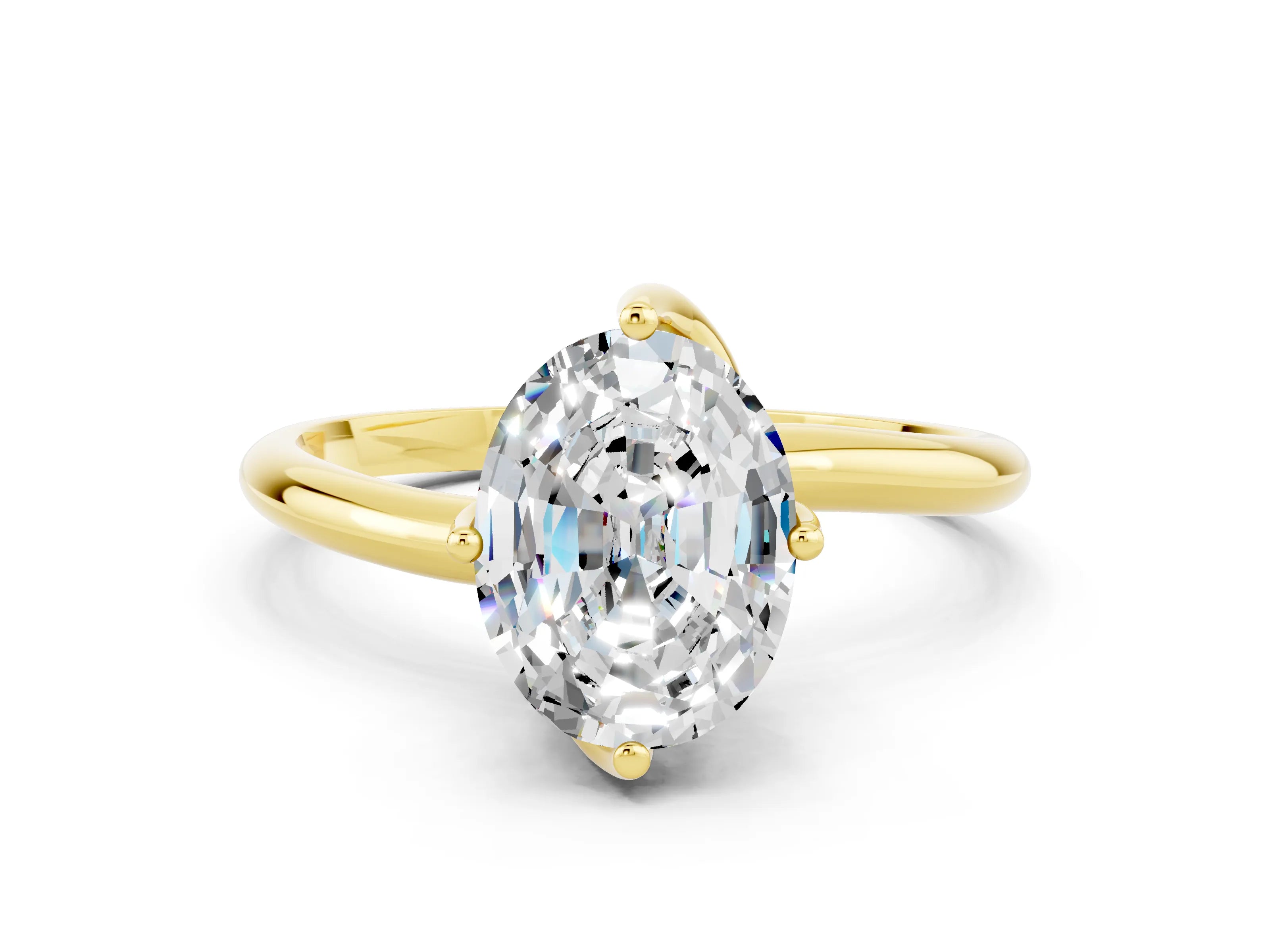 Yellow gold Oval Cut Moissanite Solitaire Engagement Ring with Four-Prong Setting and Classic Band_12