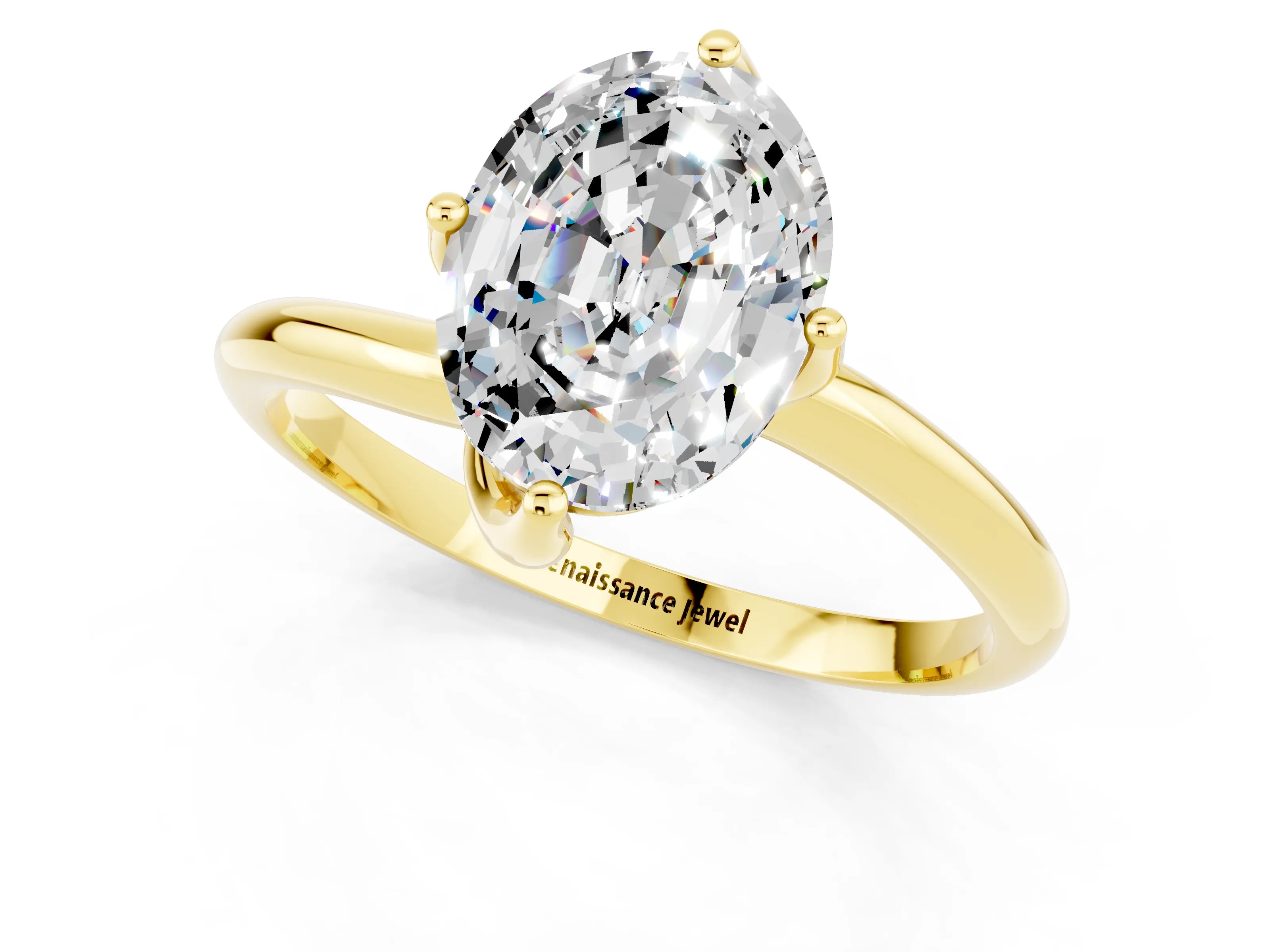 Yellow gold Oval Cut Moissanite Solitaire Engagement Ring with Four-Prong Setting and Classic Band_13