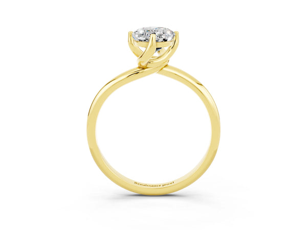 Yellow gold Oval Cut Moissanite Solitaire Engagement Ring with Four-Prong Setting and Classic Band