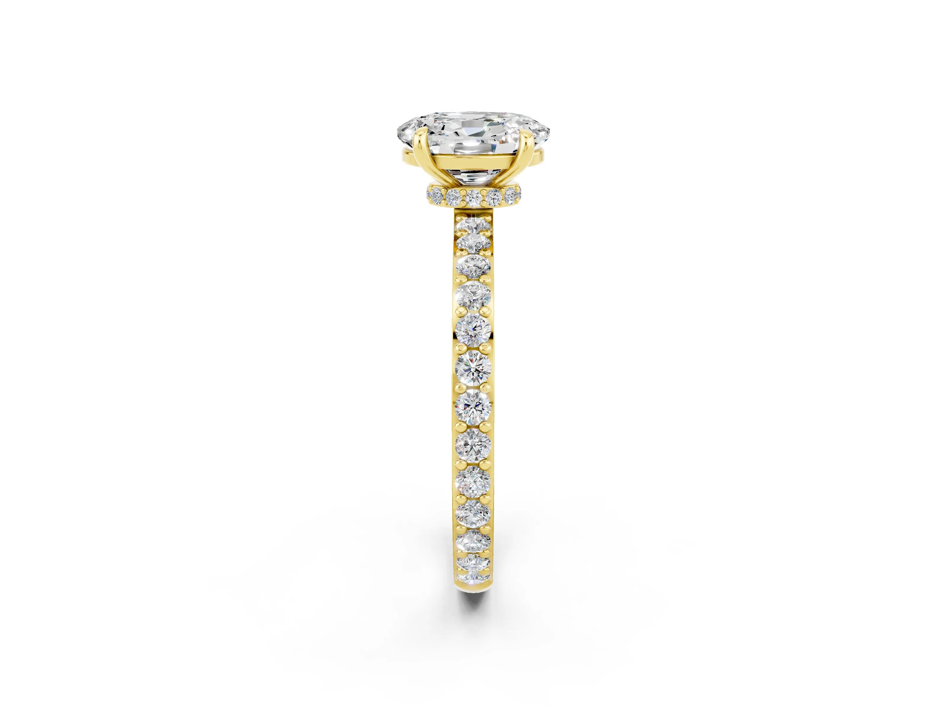 Yellow gold Oval Cut Moissanite Solitaire Engagement Ring with Pavé Band and Four-Prong Setting_2