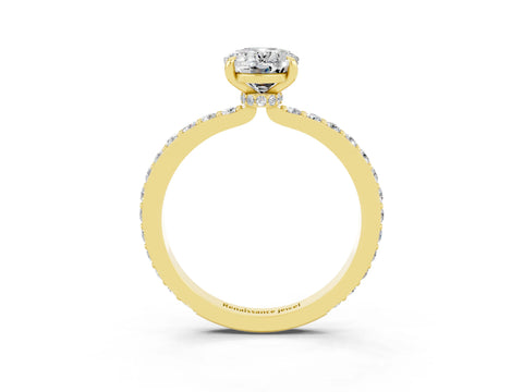 Yellow gold Oval Cut Moissanite Solitaire Engagement Ring with Pavé Band and Four-Prong Setting_3