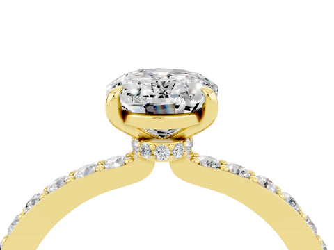 Yellow gold Oval Cut Moissanite Solitaire Engagement Ring with Pavé Band and Four-Prong Setting_4