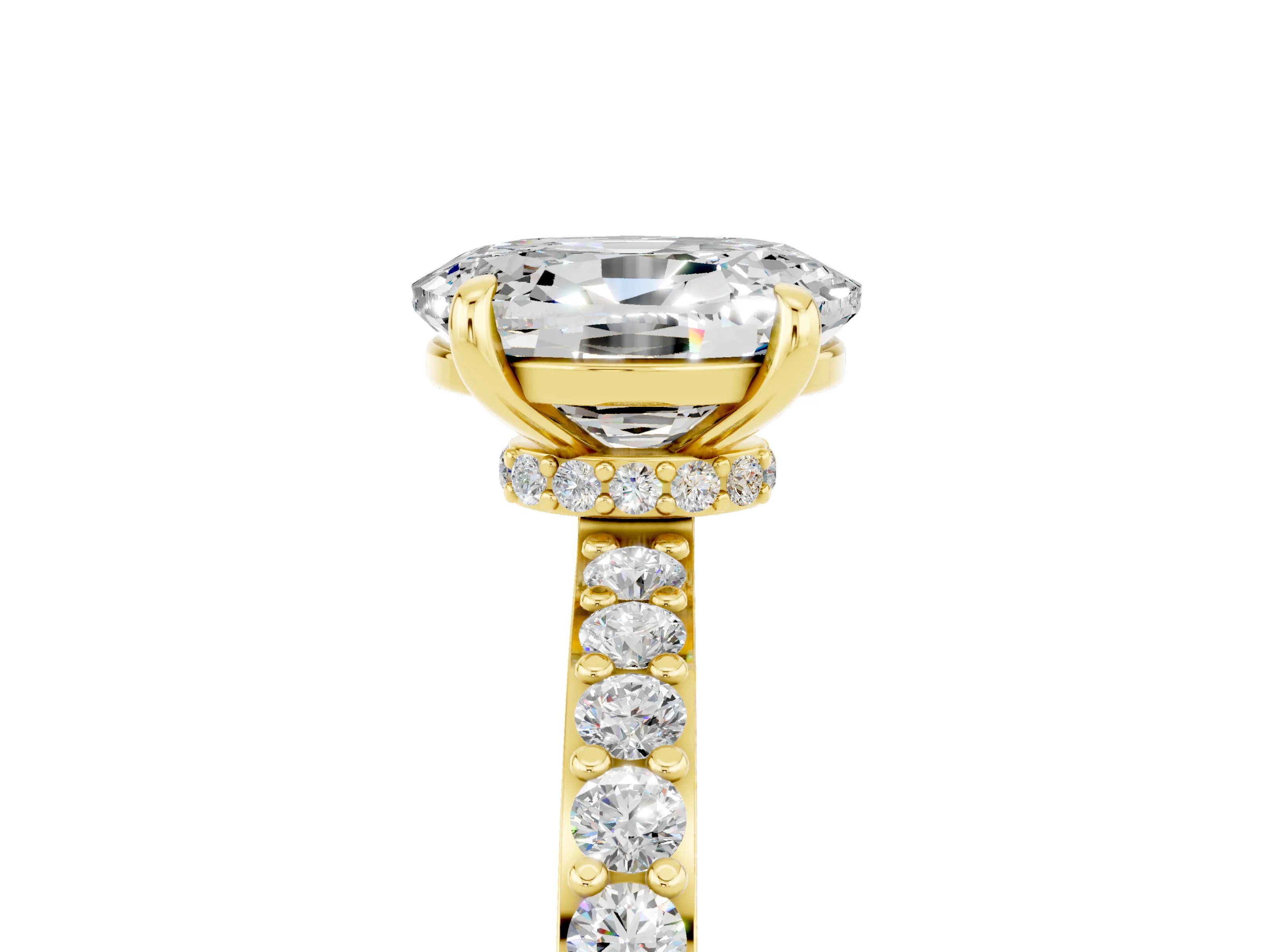 Yellow gold Oval Cut Moissanite Solitaire Engagement Ring with Pavé Band and Four-Prong Setting_5