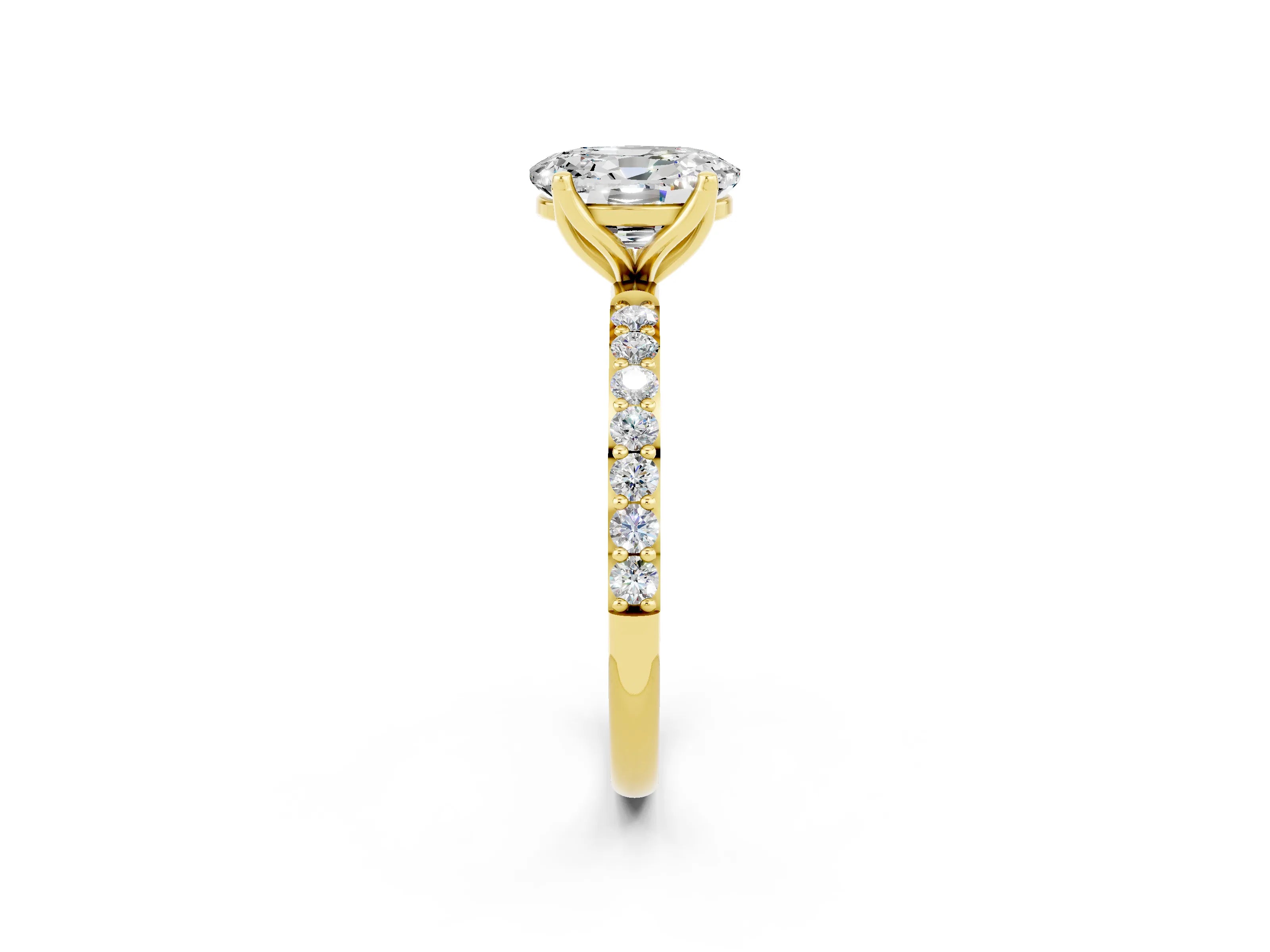 Yellow gold Oval Cut Moissanite Solitaire Engagement Ring with Pavé Band and Prong Setting_2
