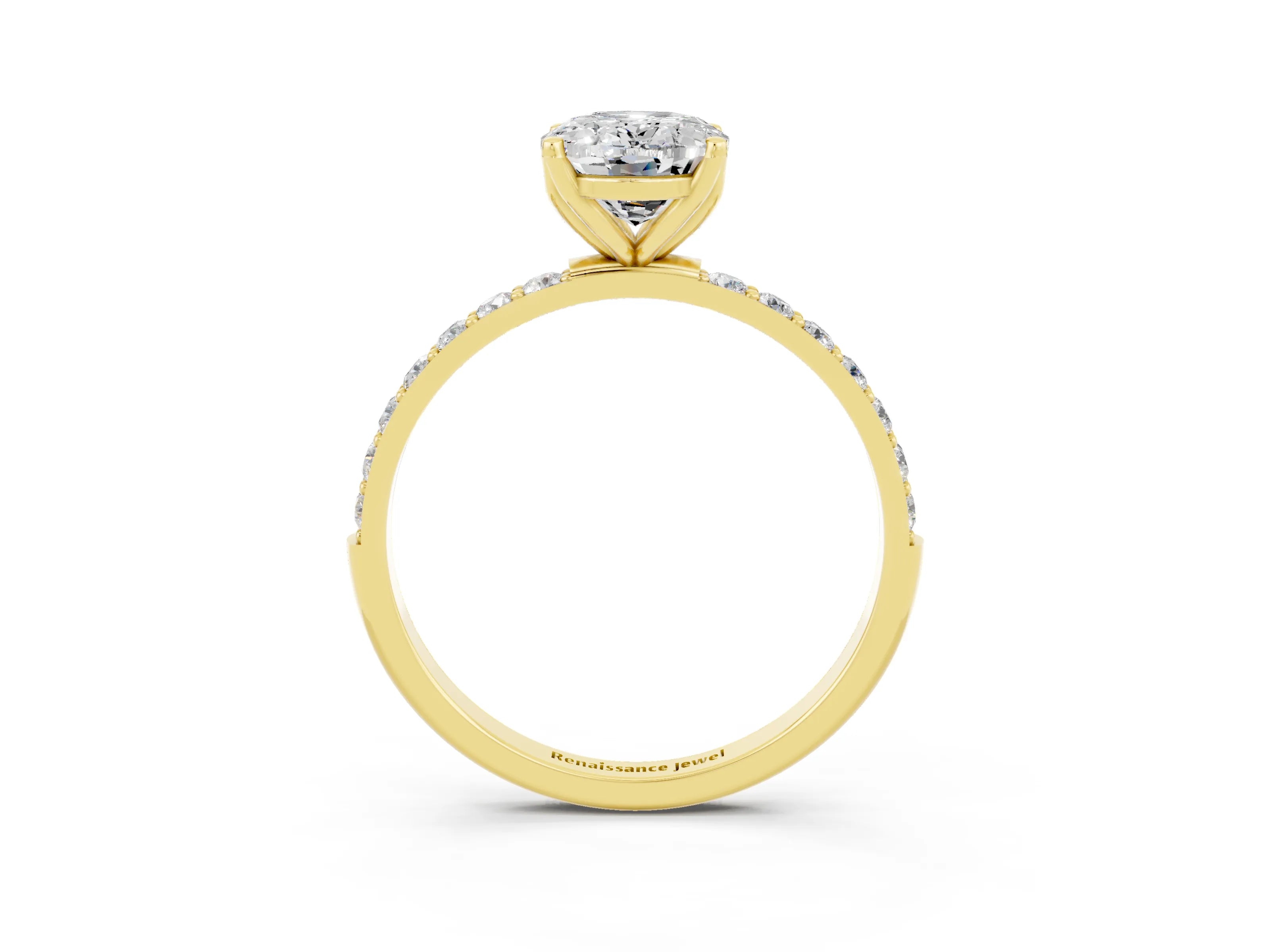 Yellow gold Oval Cut Moissanite Solitaire Engagement Ring with Pavé Band and Prong Setting_3
