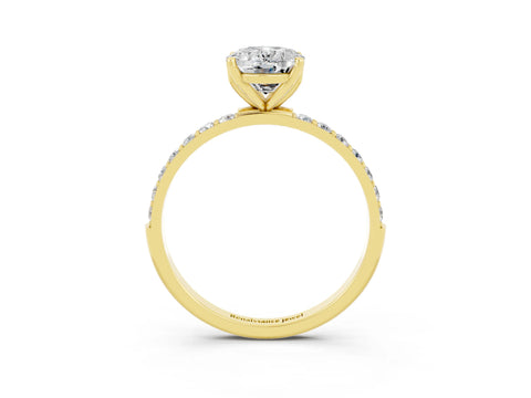 Yellow gold Oval Cut Moissanite Solitaire Engagement Ring with Pavé Band and Prong Setting_3