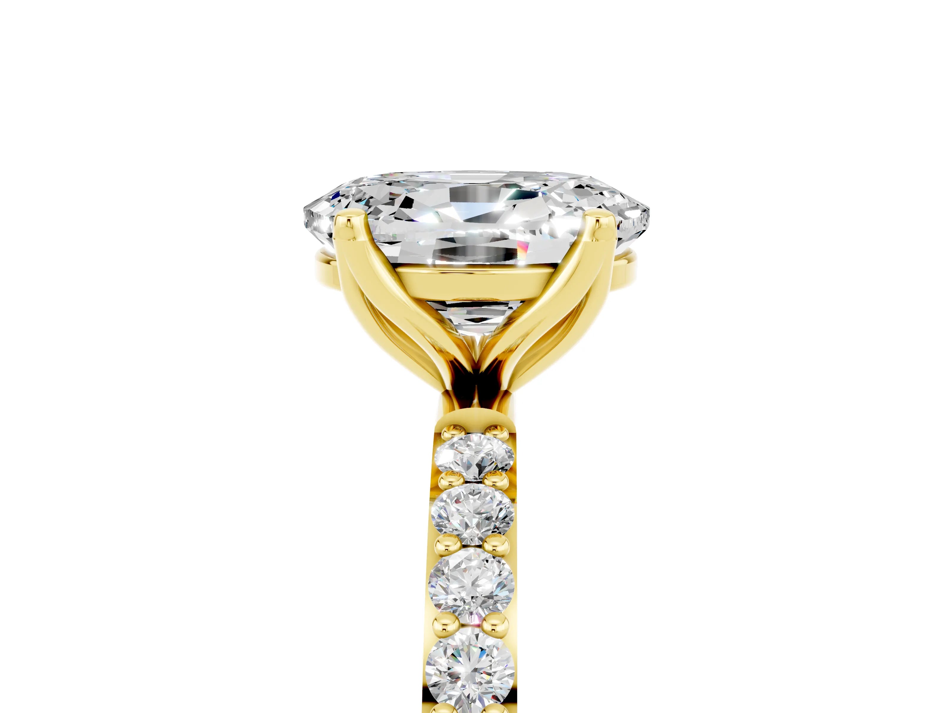 Yellow gold Oval Cut Moissanite Solitaire Engagement Ring with Pavé Band and Prong Setting_5