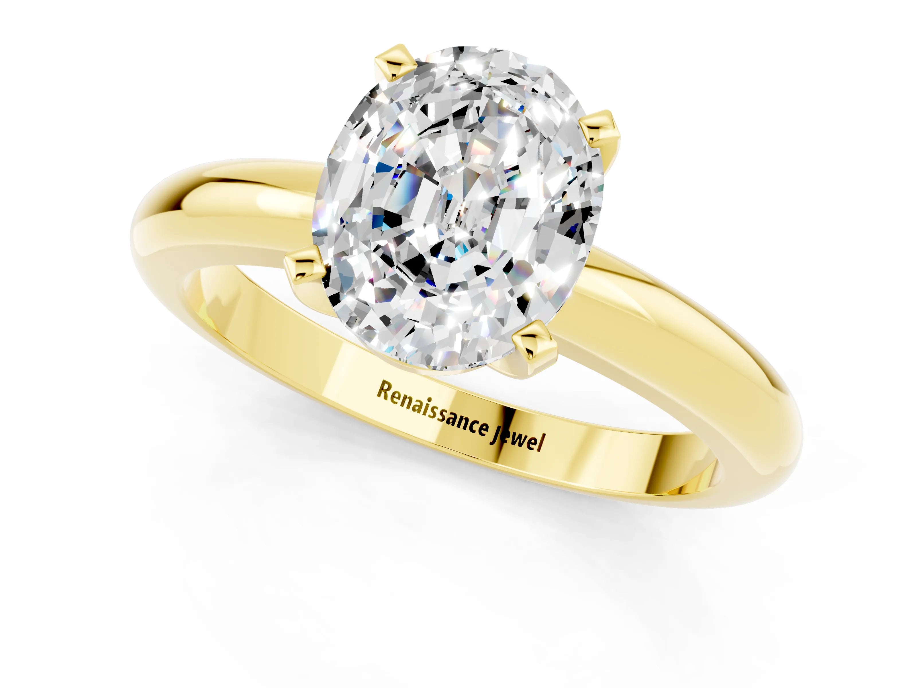 Yellow gold Oval Cut Moissanite Solitaire Engagement Ring with Round Band and Four-Prong Setting_1
