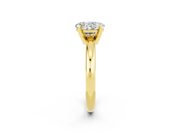 Yellow gold Oval Cut Moissanite Solitaire Engagement Ring with Round Band and Four-Prong Setting