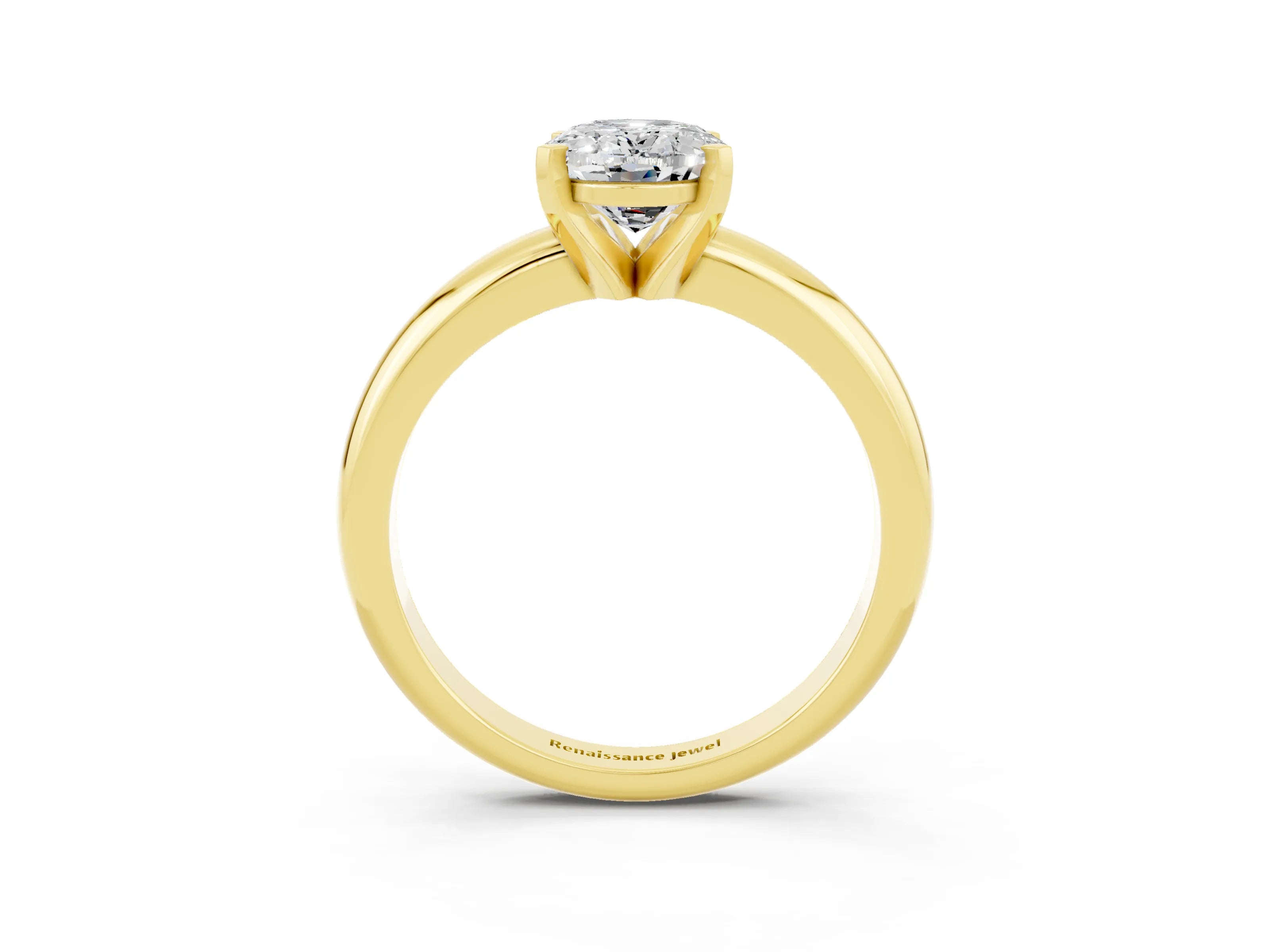 Yellow gold Oval Cut Moissanite Solitaire Engagement Ring with Round Band and Four-Prong Setting_3