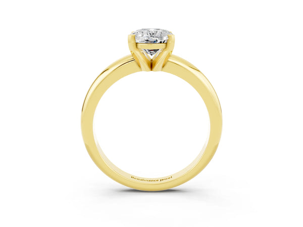 Yellow gold Oval Cut Moissanite Solitaire Engagement Ring with Round Band and Four-Prong Setting