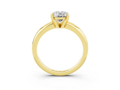 Yellow gold Oval Cut Moissanite Solitaire Engagement Ring with Round Band and Four-Prong Setting_3