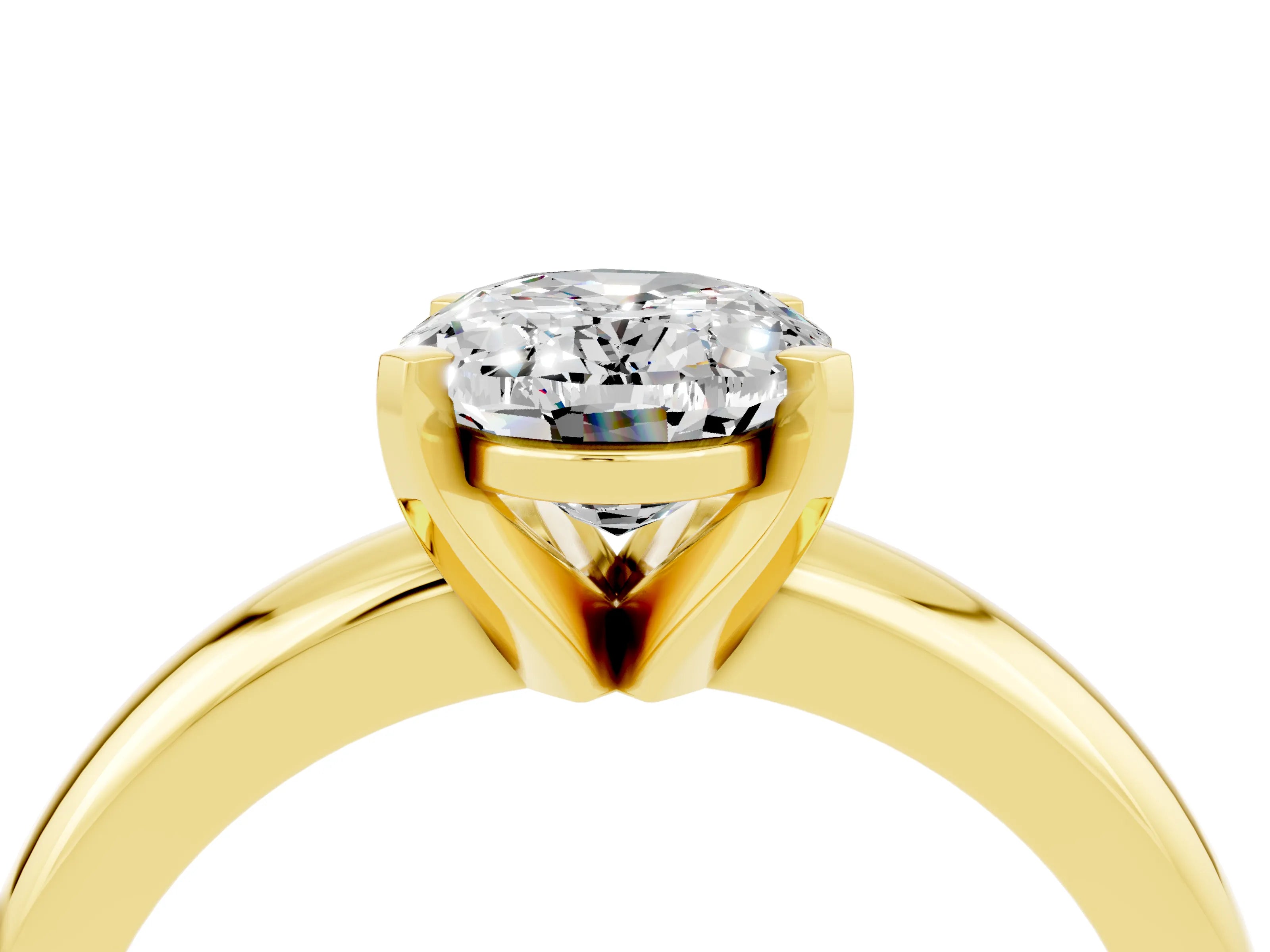 Yellow gold Oval Cut Moissanite Solitaire Engagement Ring with Round Band and Four-Prong Setting_4