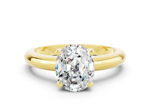 Yellow gold Oval Cut Moissanite Solitaire Engagement Ring with Round Band and Four-Prong Setting