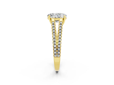 Yellow gold Oval Cut Moissanite Solitaire Engagement Ring with Split Shank Pavé Band_2