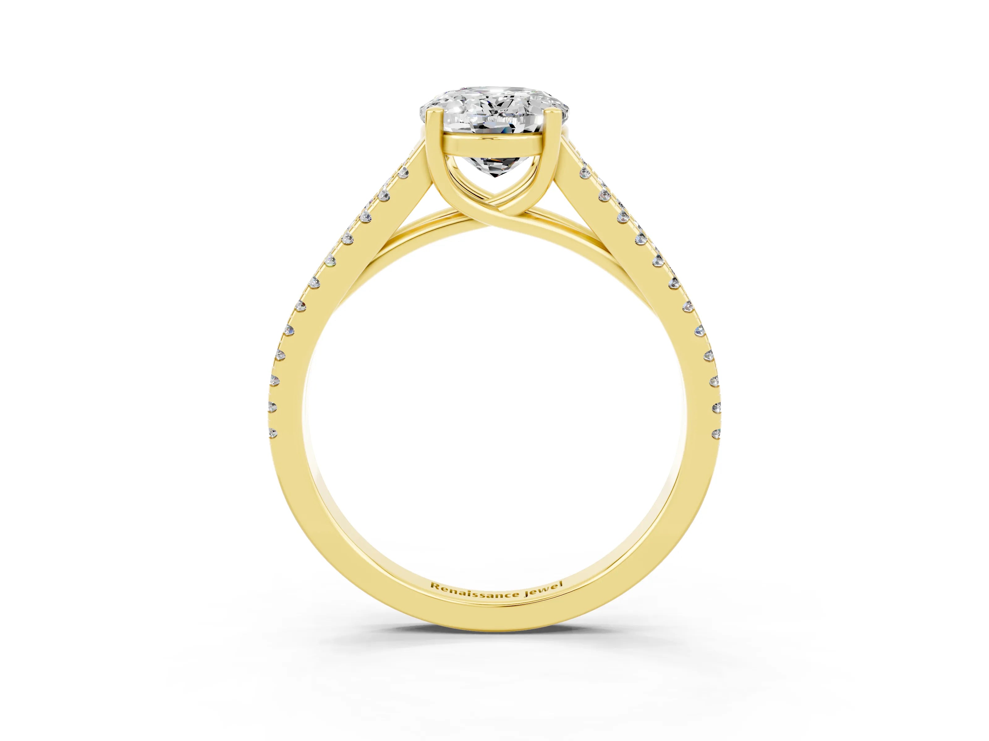 Yellow gold Oval Cut Moissanite Solitaire Engagement Ring with Split Shank Pavé Band_3