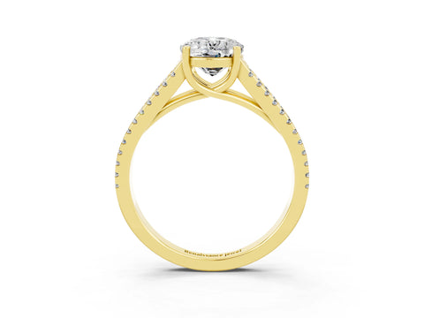 Yellow gold Oval Cut Moissanite Solitaire Engagement Ring with Split Shank Pavé Band_3