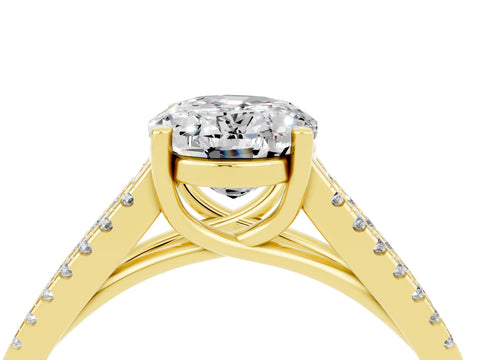 Yellow gold Oval Cut Moissanite Solitaire Engagement Ring with Split Shank Pavé Band_4