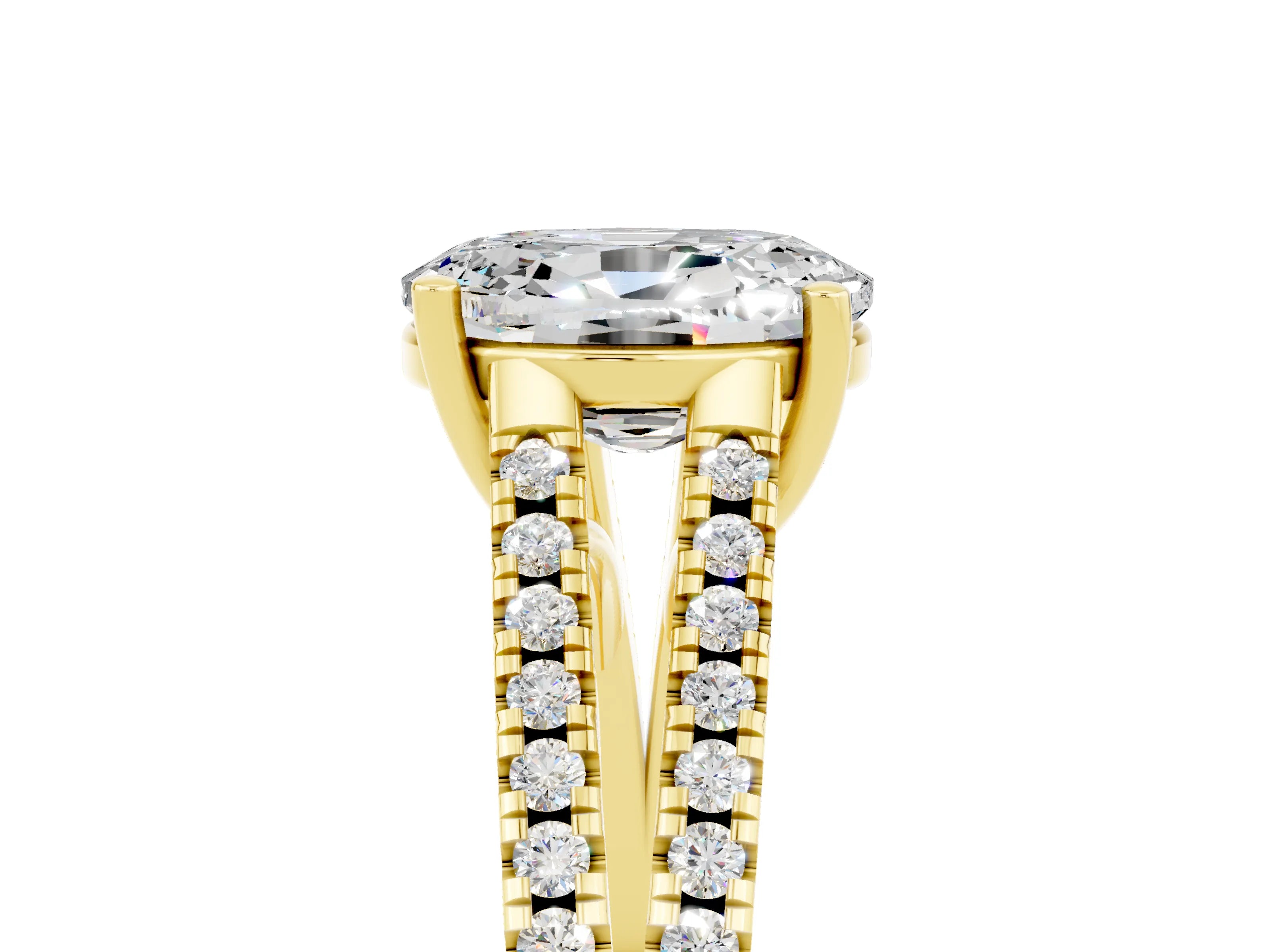 Yellow gold Oval Cut Moissanite Solitaire Engagement Ring with Split Shank Pavé Band_5