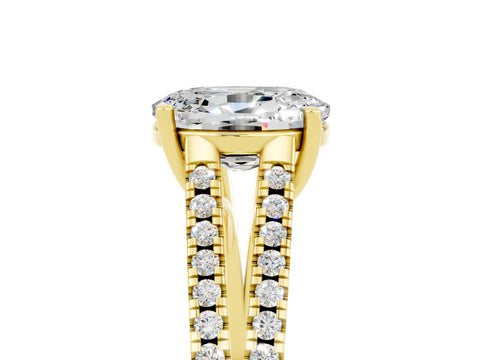 Yellow gold Oval Cut Moissanite Solitaire Engagement Ring with Split Shank Pavé Band_5