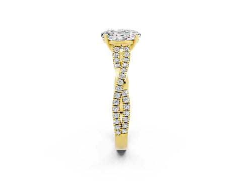 Yellow gold Oval Cut Moissanite Solitaire Engagement Ring with Twisted Pavé Band and Four-Prong Setting_2