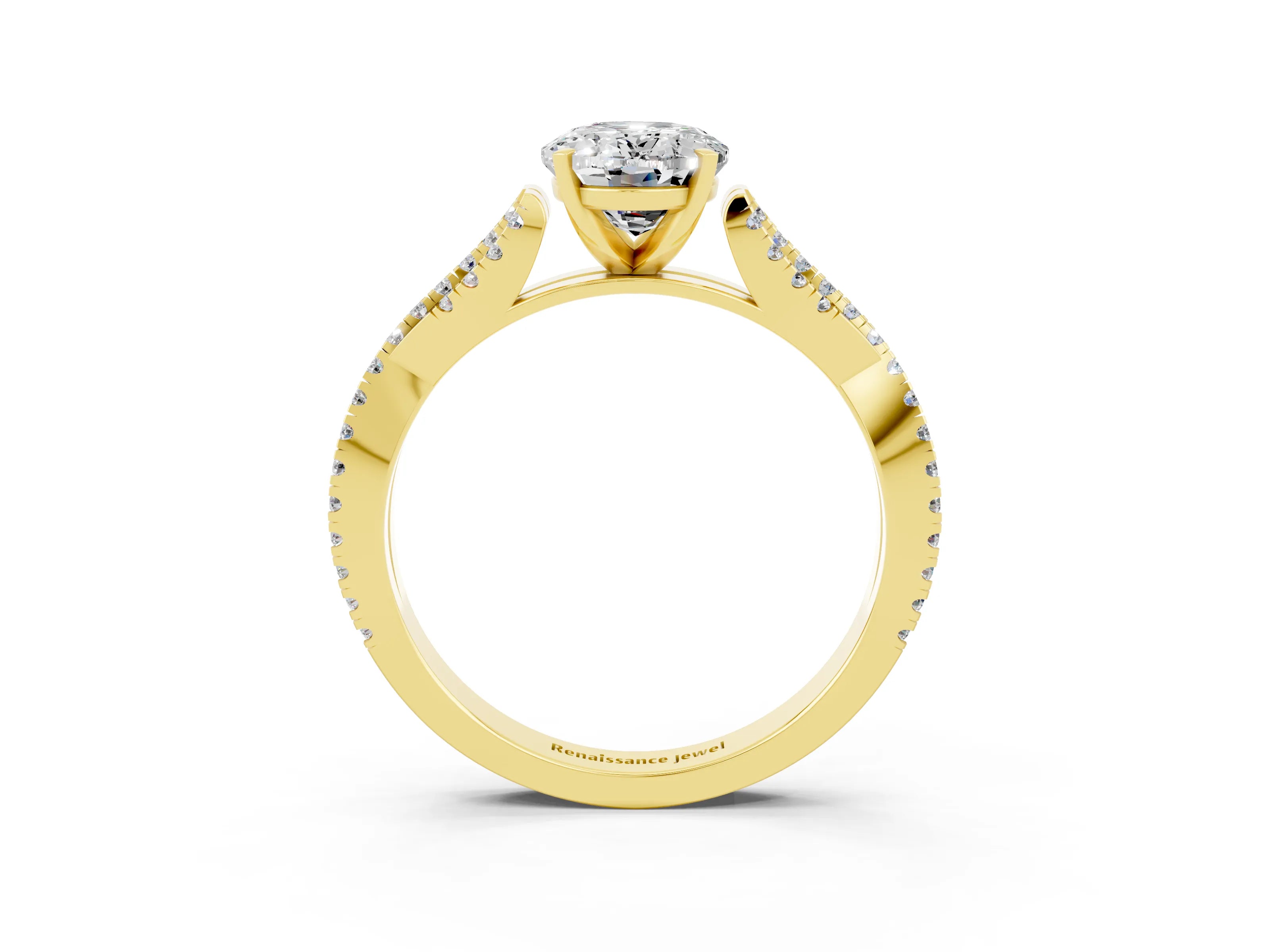 Yellow gold Oval Cut Moissanite Solitaire Engagement Ring with Twisted Pavé Band and Four-Prong Setting_3