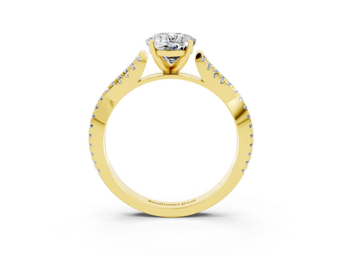 Yellow gold Oval Cut Moissanite Solitaire Engagement Ring with Twisted Pavé Band and Four-Prong Setting_3