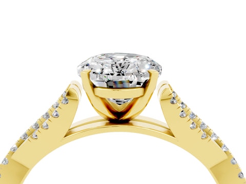 Yellow gold Oval Cut Moissanite Solitaire Engagement Ring with Twisted Pavé Band and Four-Prong Setting_4