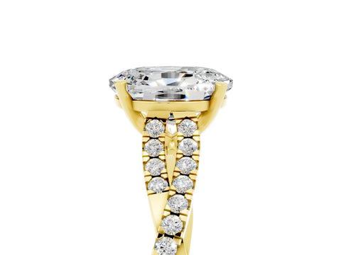 Yellow gold Oval Cut Moissanite Solitaire Engagement Ring with Twisted Pavé Band and Four-Prong Setting_5
