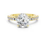 Yellow gold Oval Cut Moissanite Solitaire Pavé Band with Four-Prong Setting